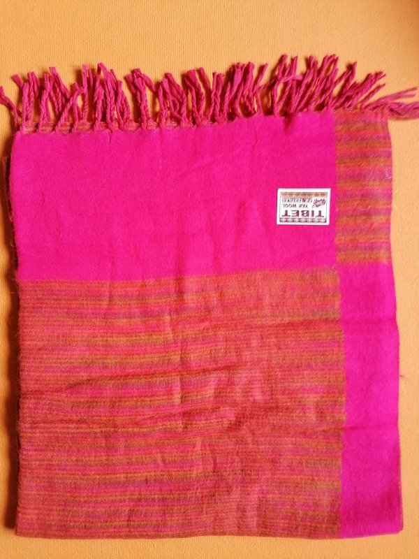 Decke aus Yakwolle in braun gestreift - pink