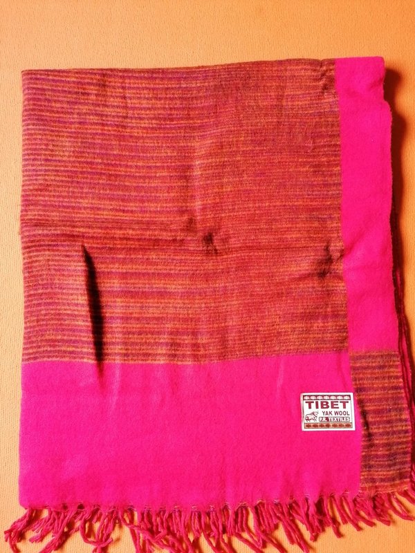 Decke aus Yakwolle in braun-lila gestreift - pink