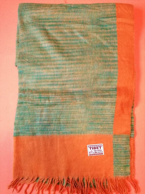 Decke aus Yakwolle in grün - orange
