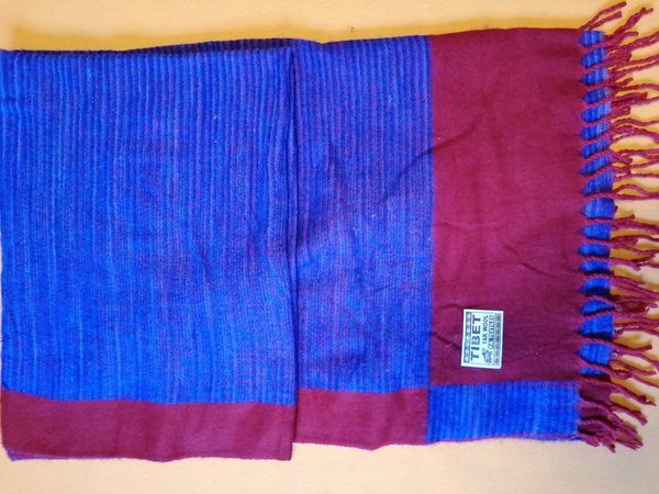 Decke aus Yakwolle in blau - weinrot